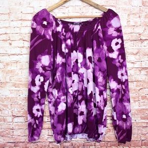 Daisy Fuentes | Purple Floral Long Sleeve Blouse